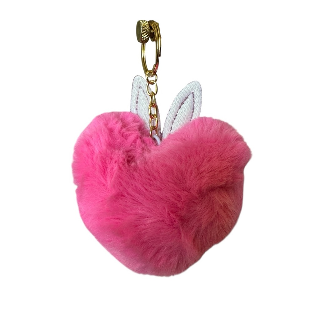 Plush Heart Sequin Bunny Ears Keychain Easter Spring Pastel NWT - Picture 3 of 3